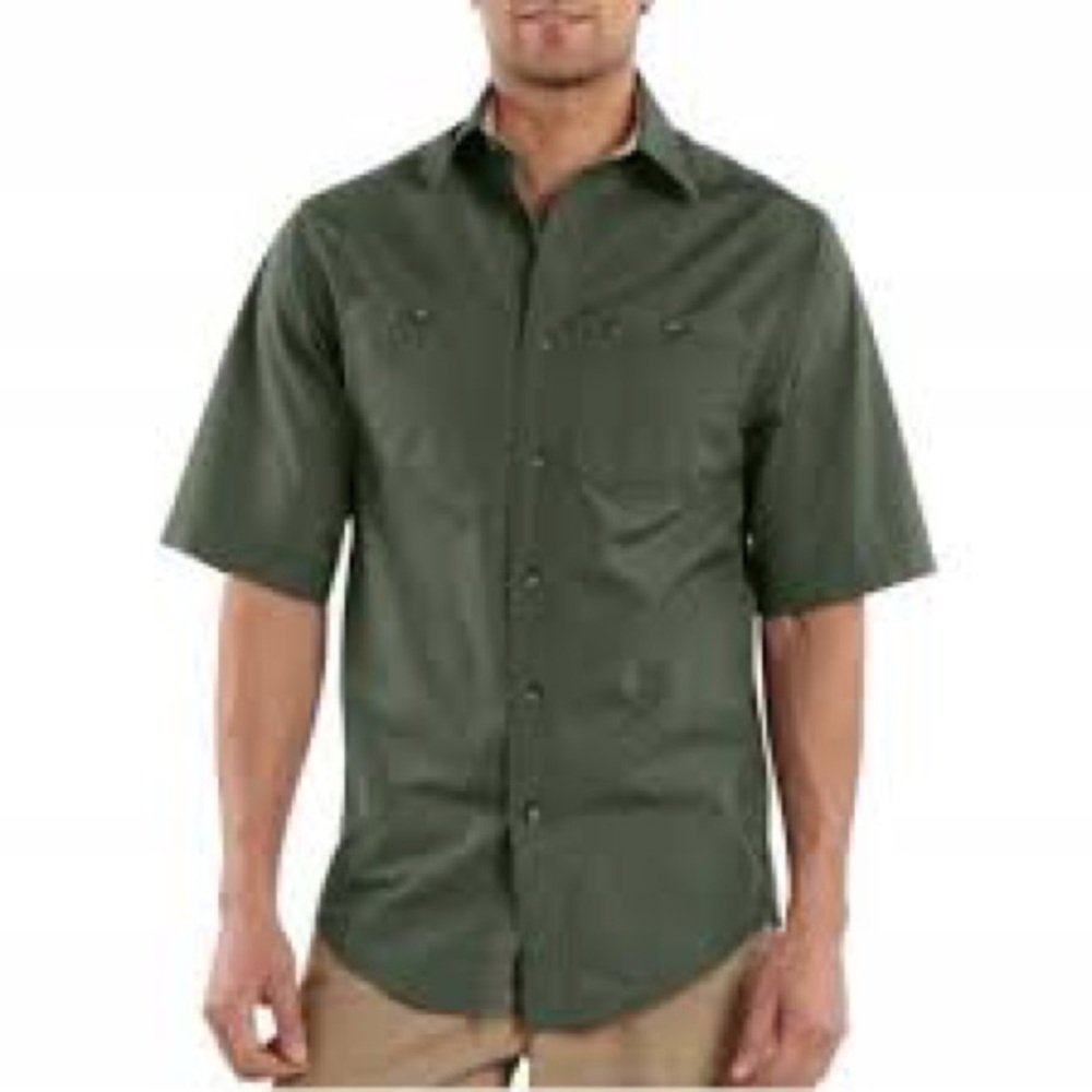 Carhartt Army Green Button Down Short Sleeve Related Fit 100% Cotton Shirt Sz M